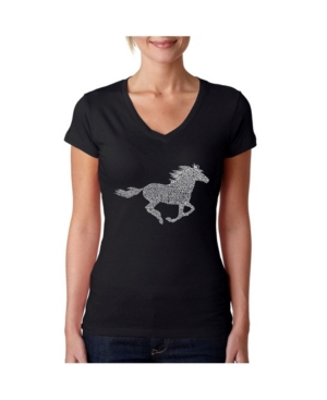 image of La Pop Art Women-s Word Art V-Neck T-Shirt - Horse Breeds