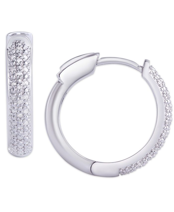 Macy's - Diamond (1/4 ct. t.w.) Pave Hoop Earrings in Sterling Silver
