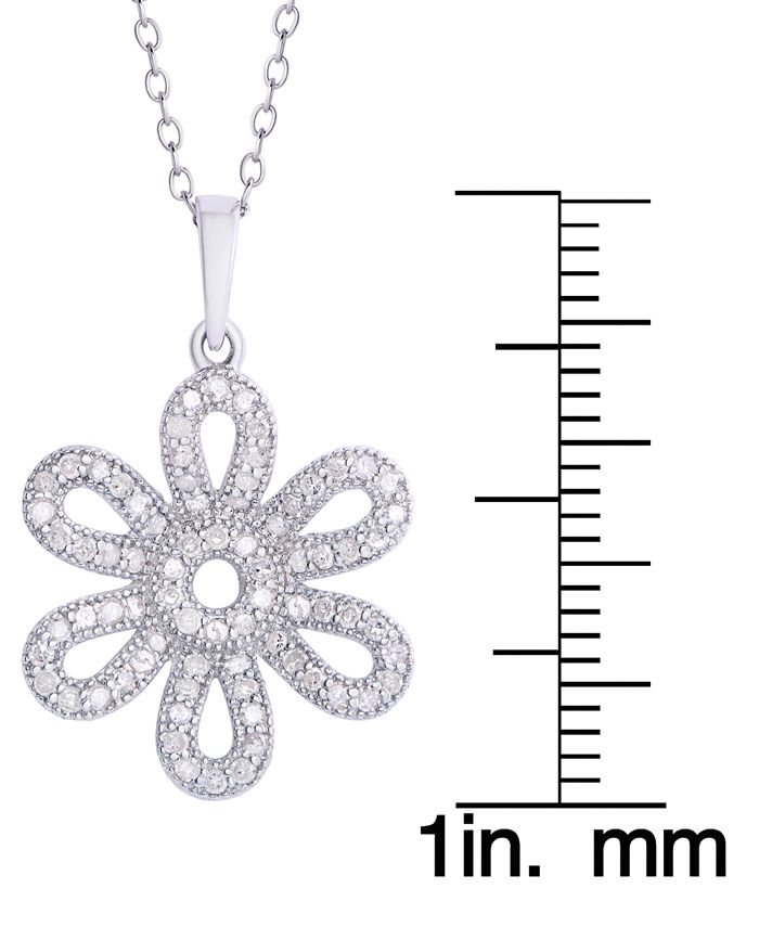 Macy's - Diamond 3/8 ct. t.w. Flower Pendant Necklace in Sterling Silver