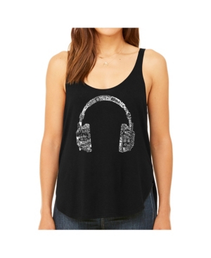 La Pop Art Women's Premium Word Art Flowy Tank Top- Headphones - Languages