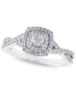 image of Certified Diamond 3/8 ct. t.w. Halo Engagement Ring in 14k White Gold