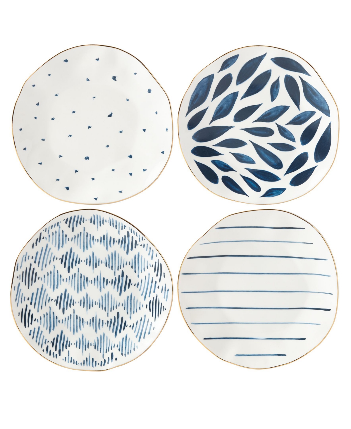 Blue Bay Assorted Porcelain Dessert Plates, Set of 4 - White And Blue