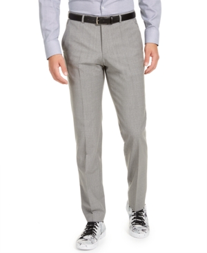 HUGO BOSS MEN'S MODERN-FIT STRETCH LIGHT GRAY SHARKSKIN SUIT PANTS
