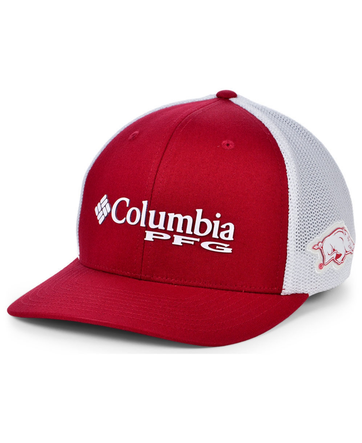 Columbia Arkansas Razorbacks Pfg Stretch Cap In Crimson,white