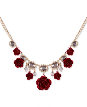 image of Guess Two-Tone Crystal & Rose Statement Necklace, 18