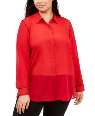 Calvin Klein - Plus Size Mixed-Media Blouse