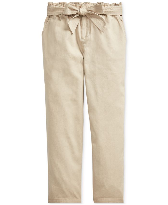 Polo Ralph Lauren Big Girls Belted Cotton Paperbag Pants - Macy's