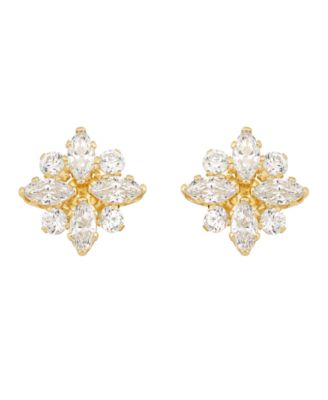 Macy's Cubic Zirconia Flower Cluster Stud Earrings in 14k Yellow Gold ...