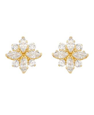 Cubic Zirconia Flower Cluster Stud Earrings in 14k Yellow Gold - Macy's