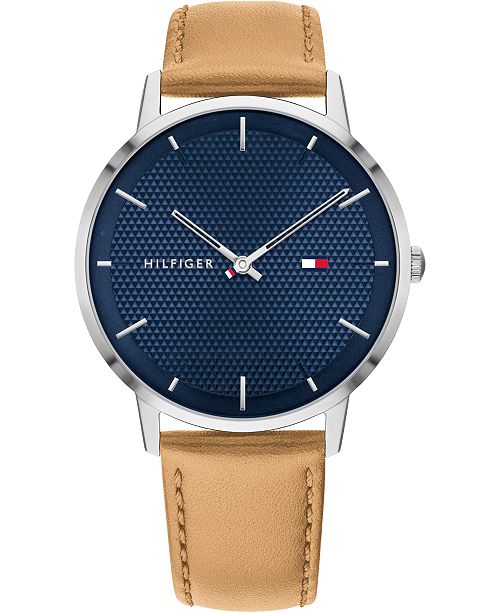 Tommy Hilfiger Men S Light Brown Leather Strap Watch 40mm