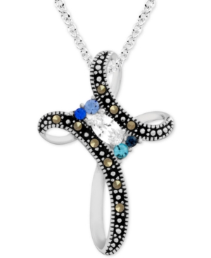image of Genuine Swarovski Marcasite & Multi-Crystal Cross 18
