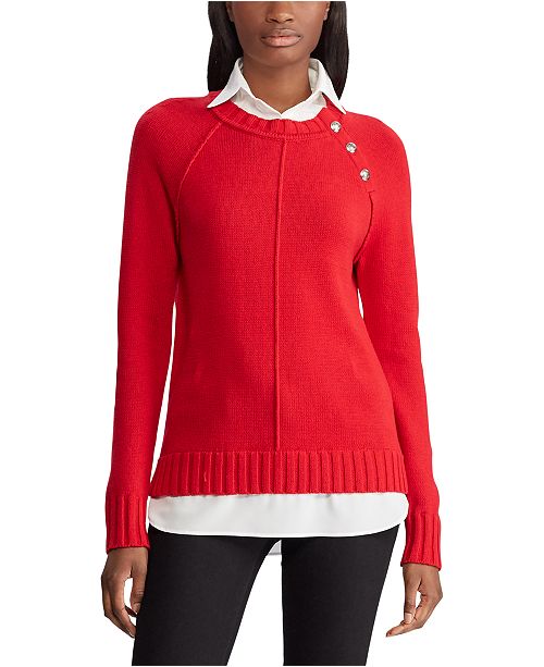 Lauren Ralph Lauren Layered Cotton-Blend Sweater & Reviews - Sweaters ...