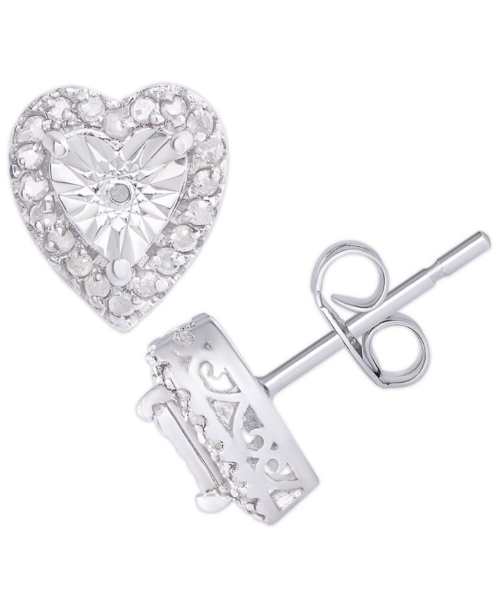Macy's Diamond 1/4 ct. t.w. Heart Miracle Plate Stud Earrings in