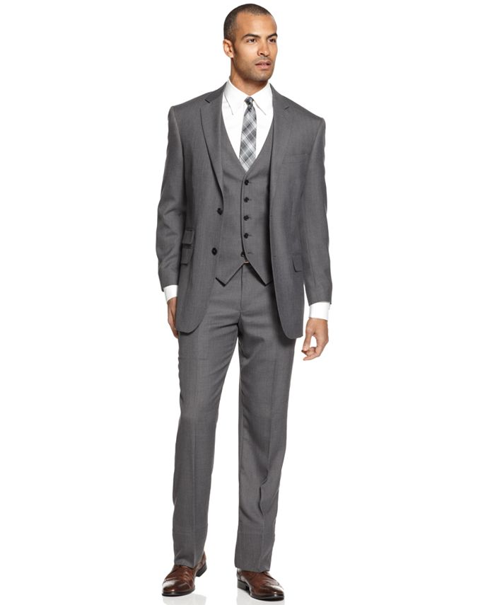 Perry Ellis Portfolio Suit Comfort Stretch Grey Sharkskin Vested - Macy's