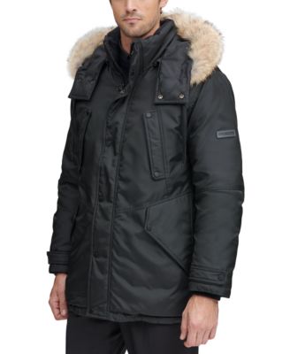 bohlen down & feather bomber jacket with removable genuine coyote fur trim hood