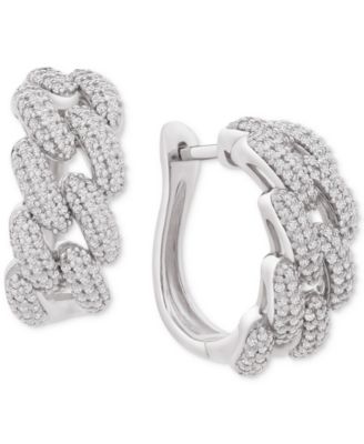 Diamond Chain Link Detail Small Hoop Earrings (1 ct. t.w.) in Sterling Silver, .79", Created for Macy's