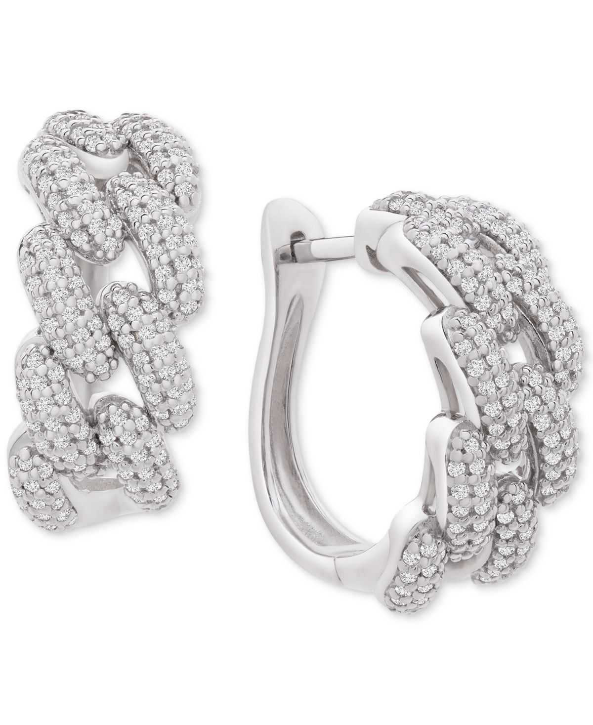 Diamond Chain Link Detail Small Hoop Earrings (1 ct. t.w.) in Sterling Silver, .79", Created for Macy's - Sterling Silver