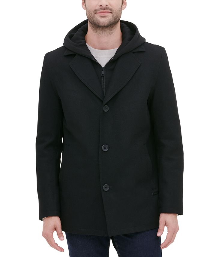 GUESS Men's Single Breasted Overcoat with Zip-Out Hood - Macy's