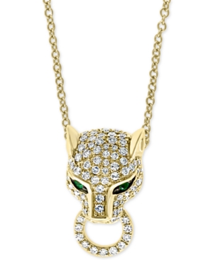 image of Effy Diamond (3/8 ct. t.w.) & Emerald (1/20 ct. t.w.) Panther 18