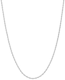 14k White Gold Necklace, 18" Light Rope Chain (1mm)