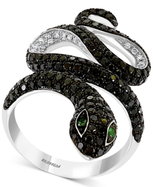 image of Effy Diamond (1-5/8 ct. t.w.) & Emerald Accent Snake Ring in 14k White Gold
