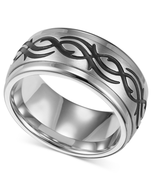 image of Triton Men-s Stainless Steel Ring, Black Design Wedding Band