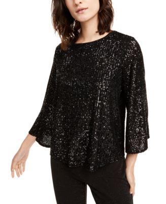 Alfani Sequined Bell-Sleeve Top, Created For Macy's - Macy's