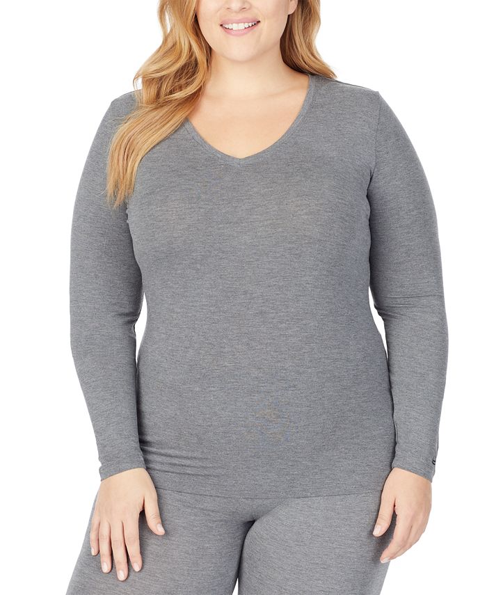 Cuddl Duds Plus Size Softwear with Stretch LongSleeve VNeck Top Macy's