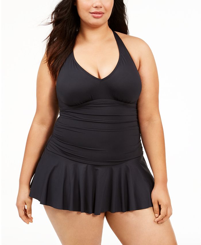 Lauren Ralph Lauren Plus Size Slimming Beach Solids Halter Underwire Swim Dress Macys 0128