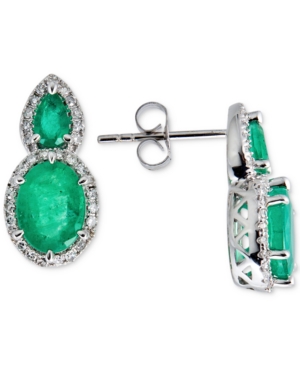 image of Emerald (3-1/2 ct. t.w.) & Diamond (1/3 ct. t.w.) Drop Earrings in 14k White Gold