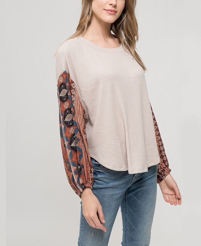 Blu Pepper Contrast Balloon Sleeve Knit Top Macy's