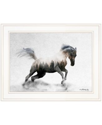 Running White Stallion by andreas Lie, Ready to hang Framed Print, White Frame, 19" x 15"