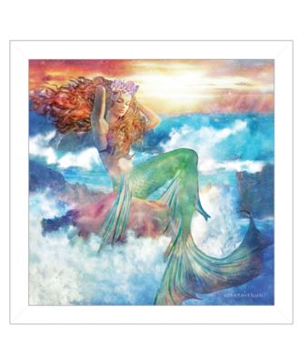 Sunset Mermaid by Bluebird Barn, Ready to hang Framed Print, White Frame, 15" x 15"