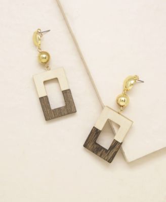 Wooden Color-Block Drop Earrings