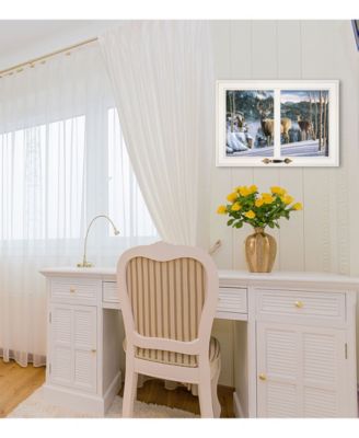 Trendy Décor 4U Morning View Deer by Kim Norlien, Ready to hang Framed Print, White Window-Style Frame, 21" x 15"