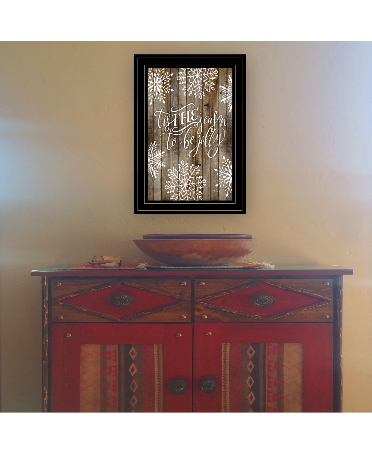 Trendy Decor 4U Tis the season Snowflakes by Cindy Jacobs, Ready to hang Framed Print, Black Frame,