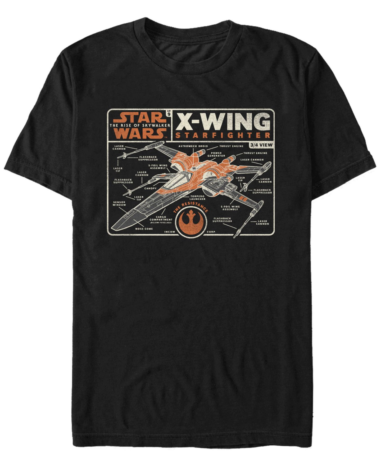 Мужская футболка Fifth Sun Star Wars Rise of Skywalker X-Wing Star Fighter Blueprint, цвет: Чёрный — фото 1