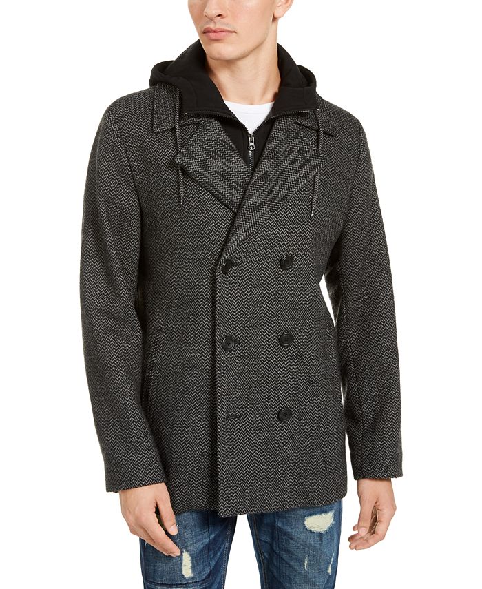 American Rag Men's Calloway Herringbone Peacoat with Attached Hooded ...