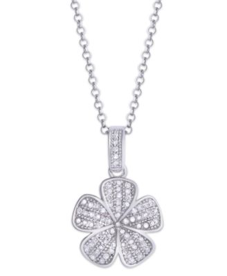 Macy's - Diamond 1/4 ct. t.w. Flower Pendant Necklace in Sterling Silver