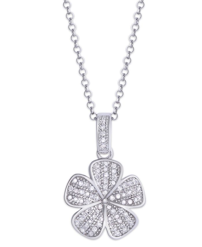 Macy's - Diamond 1/4 ct. t.w. Flower Pendant Necklace in Sterling Silver