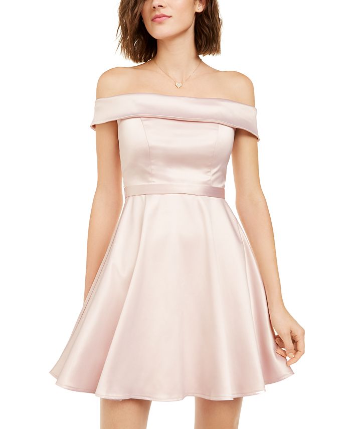 Sequin Hearts Juniors Off The Shoulder Satin Dress Macy s