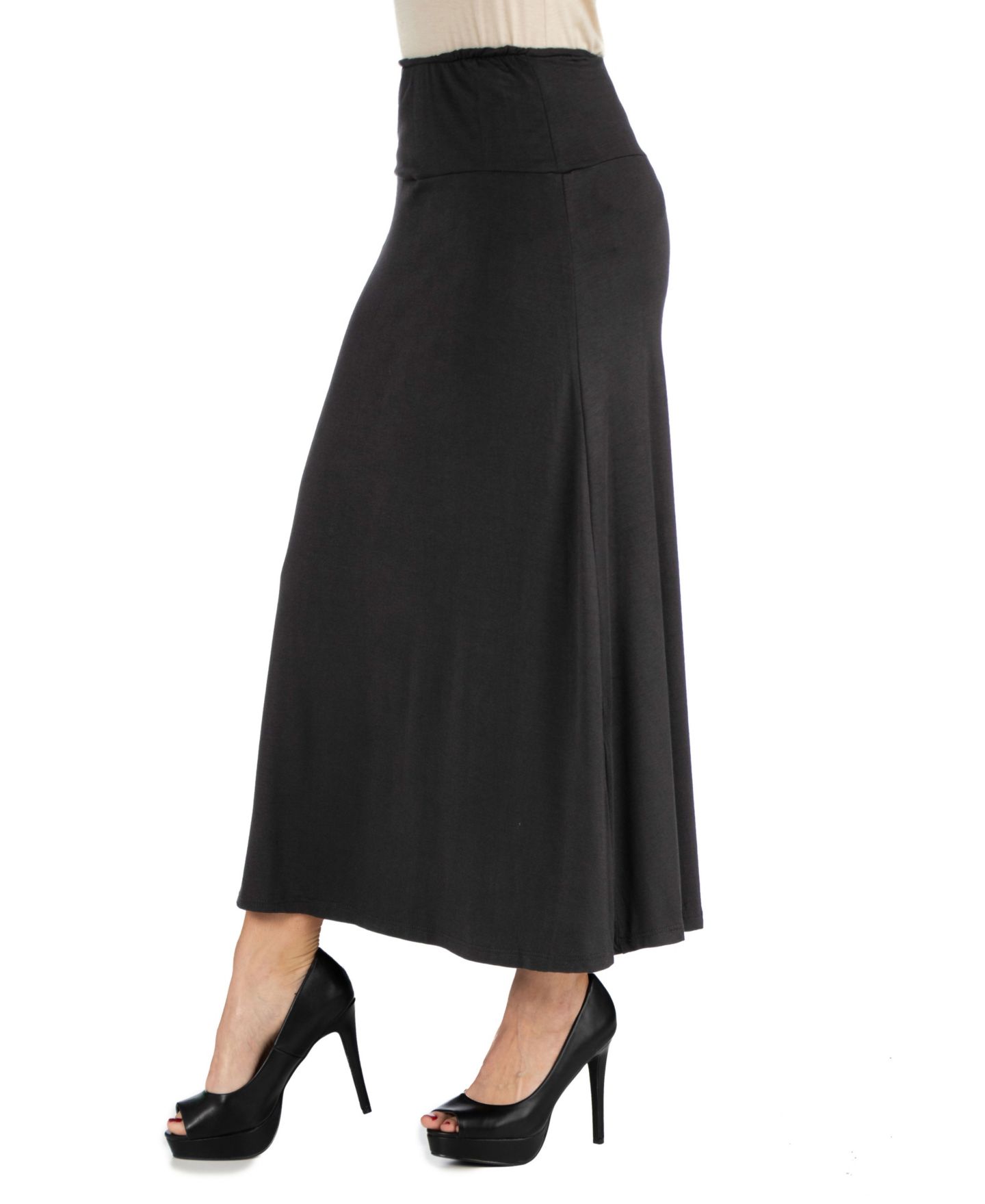 Женская юбка 24seven Comfort Apparel Women Elastic Waist Solid Color Maxi, цвет: Чёрный — фото 3