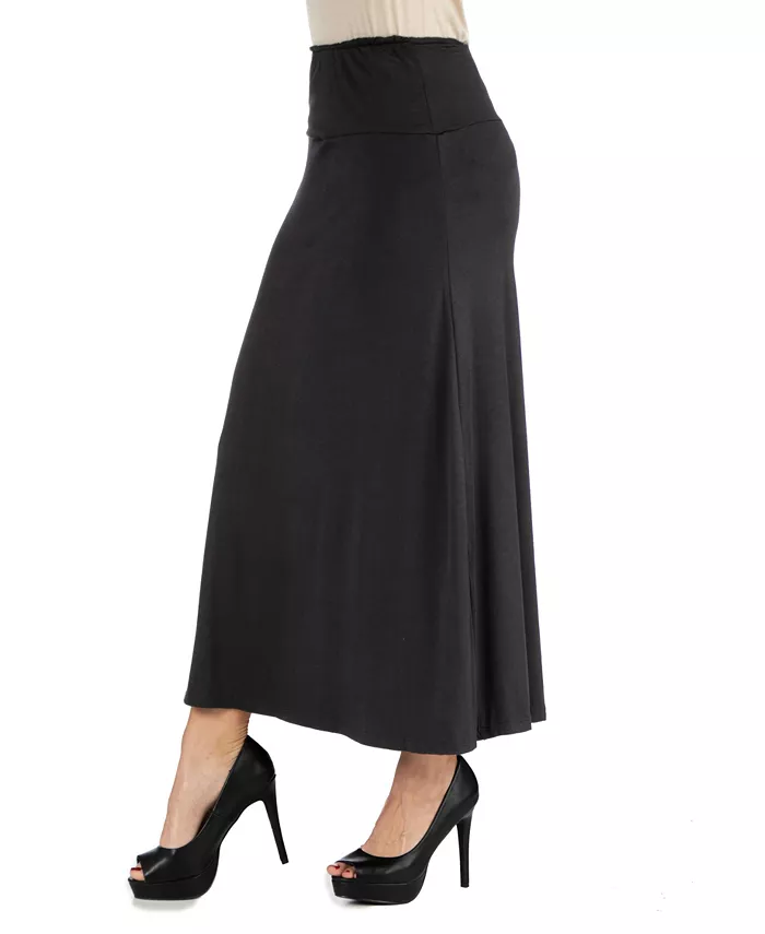Women Elastic Waist Solid Color Maxi Skirt - thumbnail 3