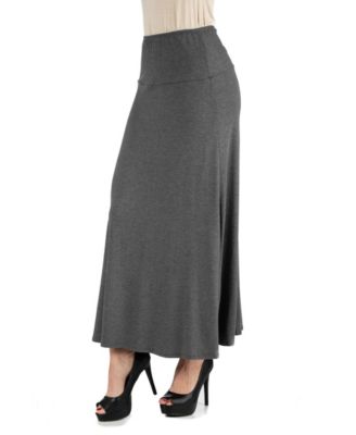 Women Elastic Waist Solid Color Maxi Skirt
