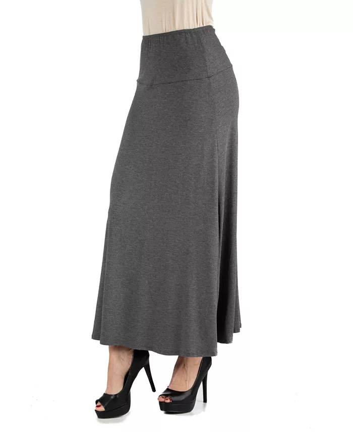 Women Elastic Waist Solid Color Maxi Skirt - thumbnail 5