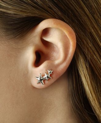 Triple Star Stud Crawler Earrings Set in 14k  White Gold