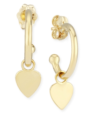 image of Dangle Heart Hoop Earrings in 14k Gold
