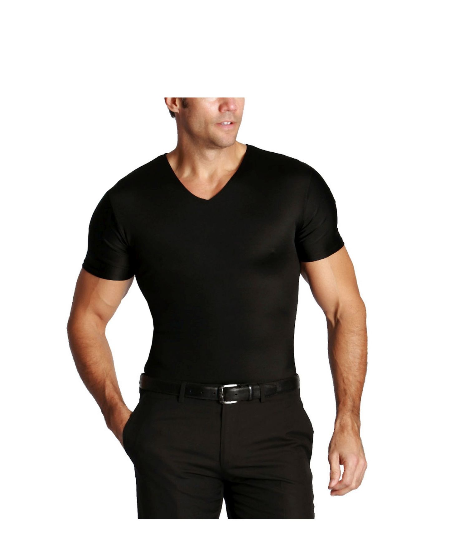 Мужская футболка Instaslim Insta Slim Compression Short Sleeve V-Neck, цвет: Чёрный — фото 6