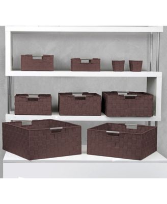 9 Piece Stackable Woven Basket Organizer Set with Built-In Carry Handles - Stylish Storage for any room in the household (Gray)