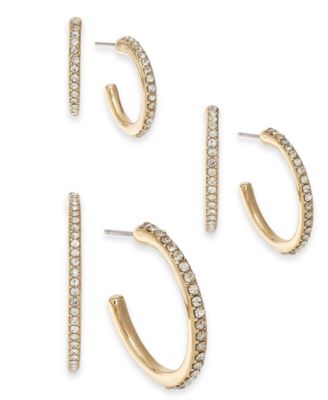 INC International Concepts - Gold-Tone 3-Pc. Set Pav&eacute; Hoop Earrings